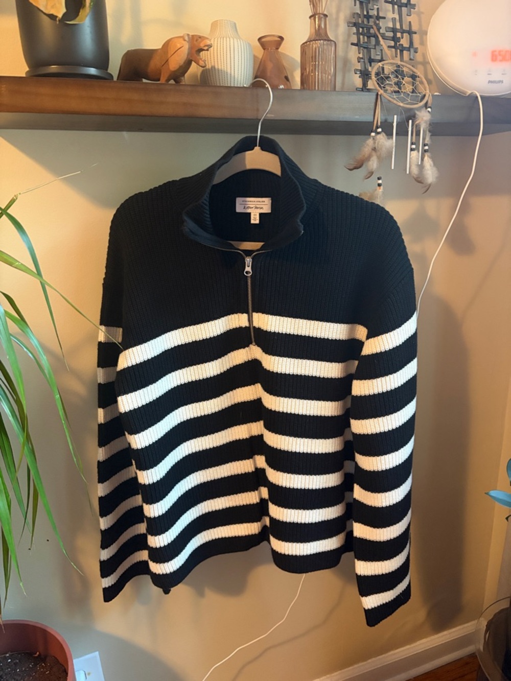 & Other Stories Striped Quarter Zip Oversized Sweater